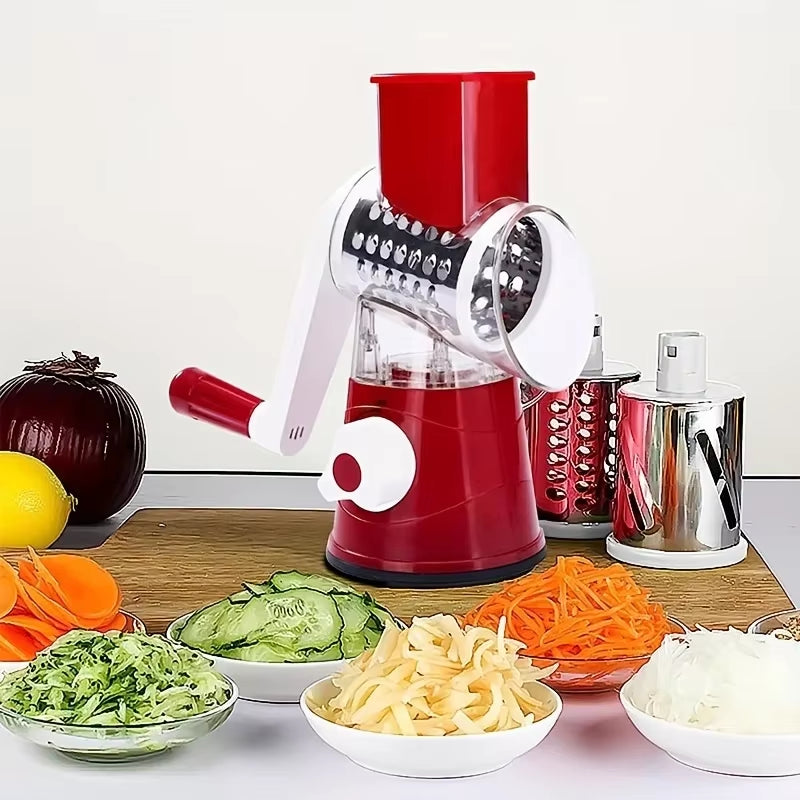 Vegetable Cutter & Slicer Manual Kitchen Cheese Chopper Machine with 3 Sharp Drums Multifunctional Garlic Potato Shredder